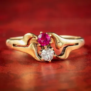 Antique Victorian Diamond Ruby Toi Et Moi Twist Ring