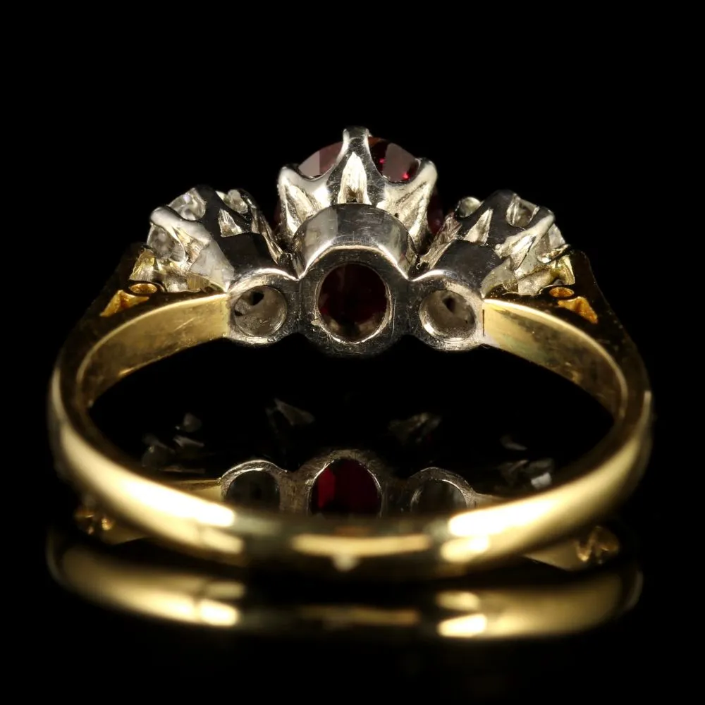 Antique Victorian Ruby Diamond Ring 18Ct Gold Circa 1900