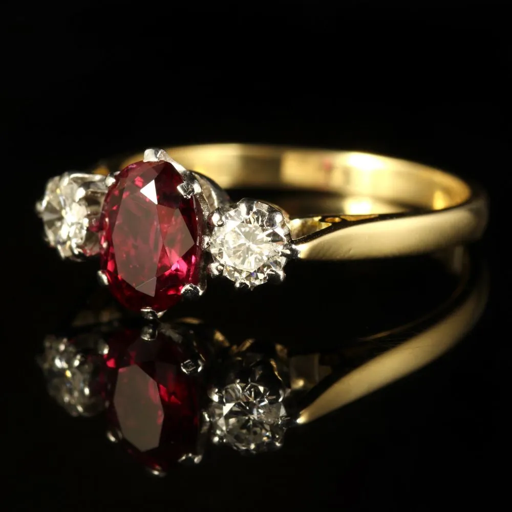 Antique Victorian Ruby Diamond Ring 18Ct Gold Circa 1900