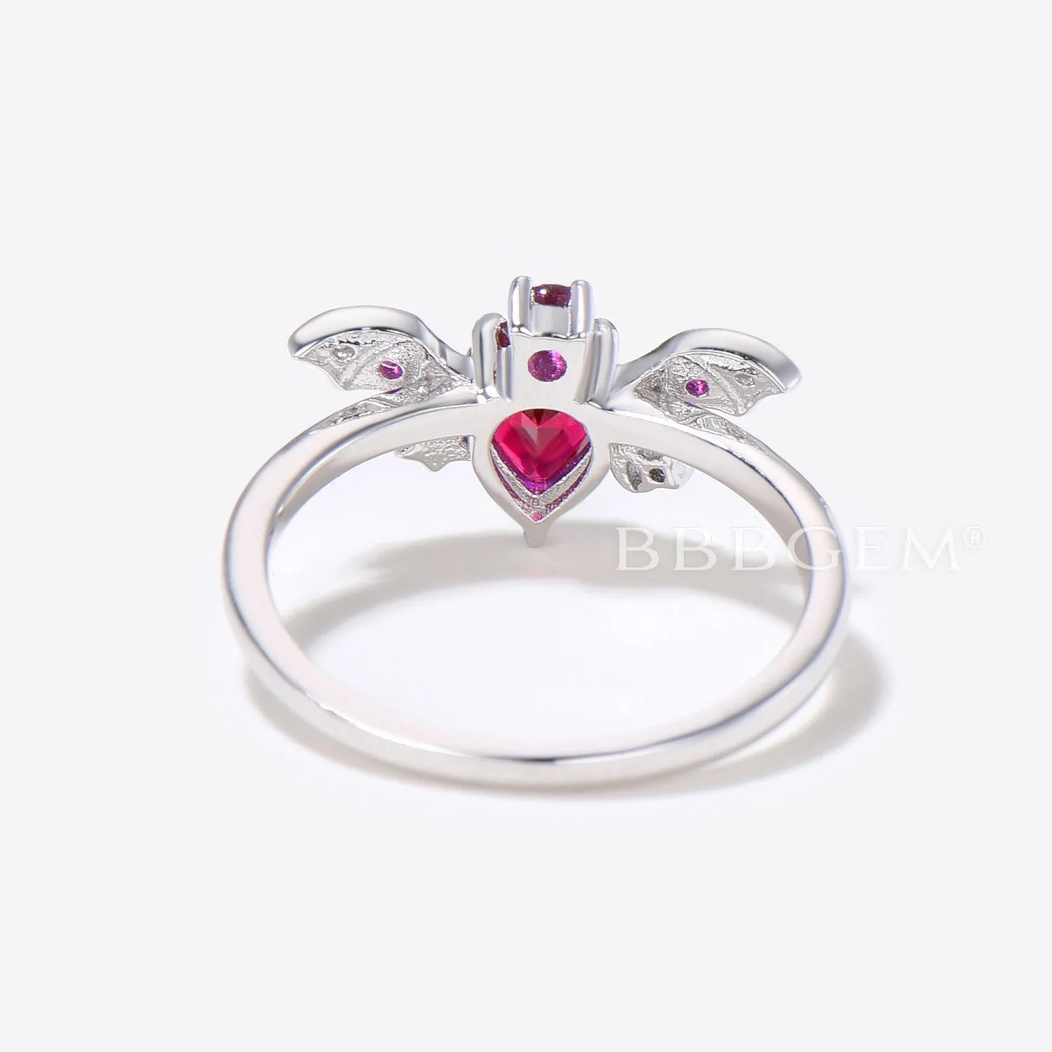 Bat Pear Shaped Red Ruby Engagement Ring Moon Star Diamond Ring