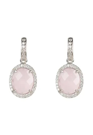 Beatrice Oval Gemstone Drop Earrings Silver Rose Quartz