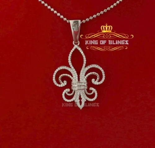 Beautiful Fleur de Lis Shape White Sterling Silver Pendant 3.20ct Cubic Zirconia