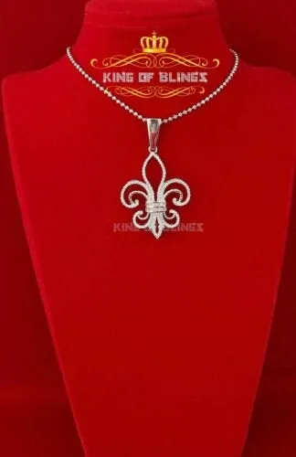 Beautiful Fleur de Lis Shape White Sterling Silver Pendant 3.20ct Cubic Zirconia