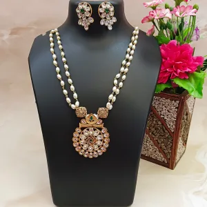 Bhavi Jewels Gold Plated Kundan Pearl Long Necklace Set