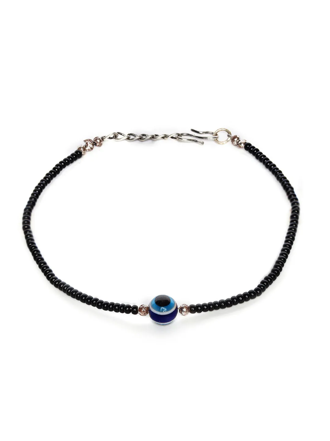 Black Beads Silver Plated Traditional Evil Eye Anklets