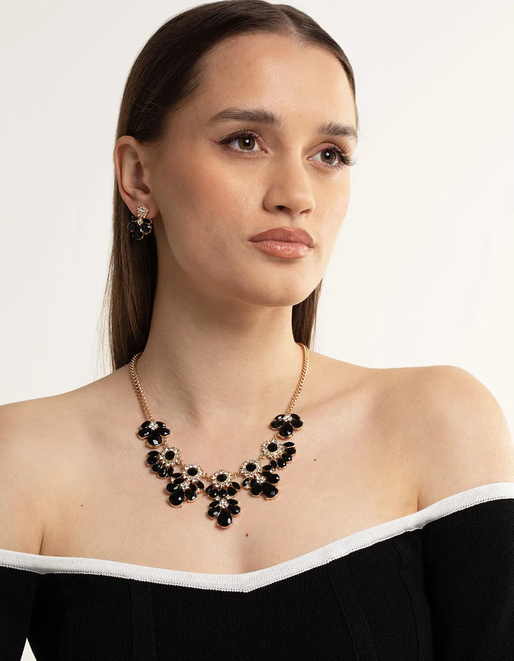 Black Mixed Stone Necklace & Earrings Set