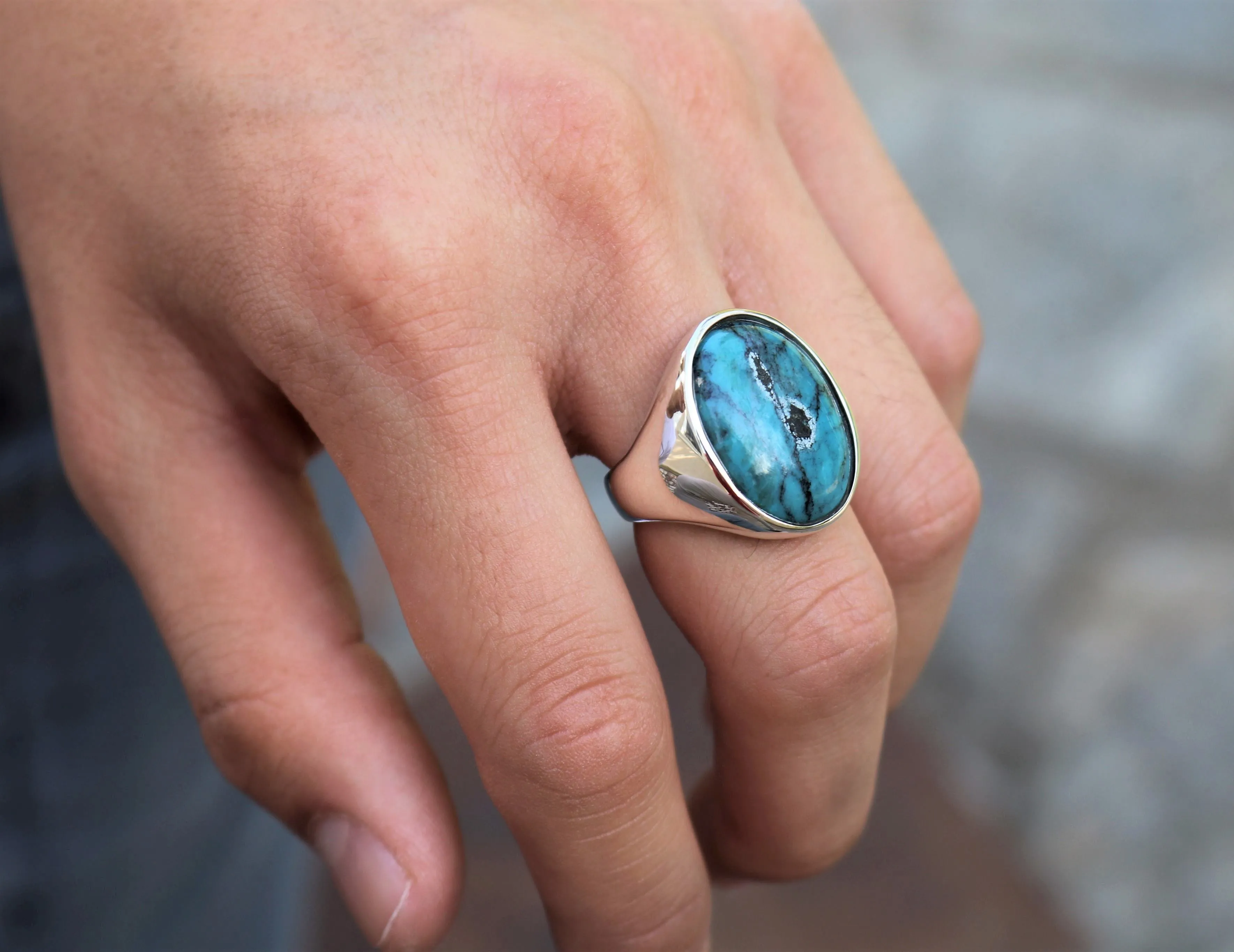 Blue Turquoise Oval Ring