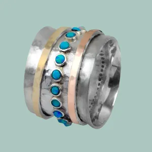 Bluenoemi Jewelry Spinner Ring for Woman Fidget ring set with blue lab opals