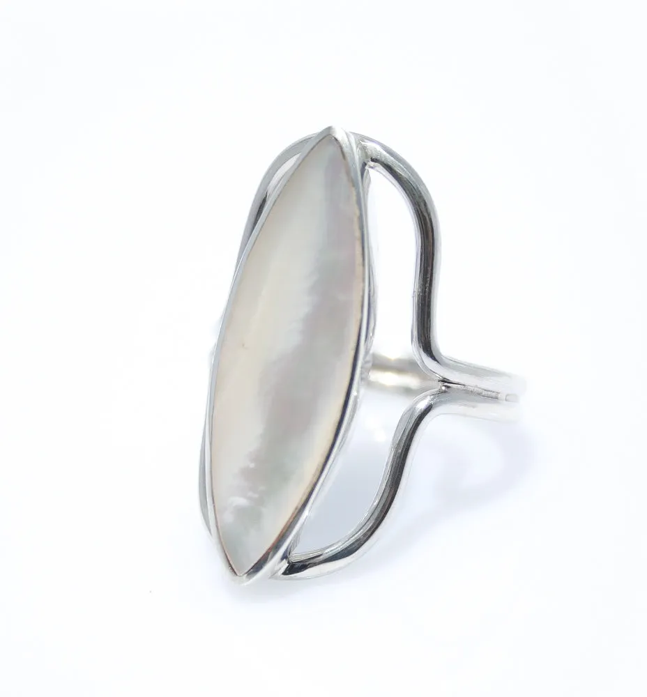 Boho Beach Mother of Pearl Silver Ring