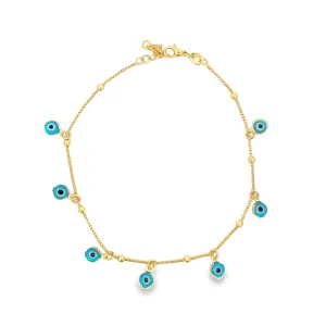 Box and Bead Evil Eye Charm Anklet (E182)