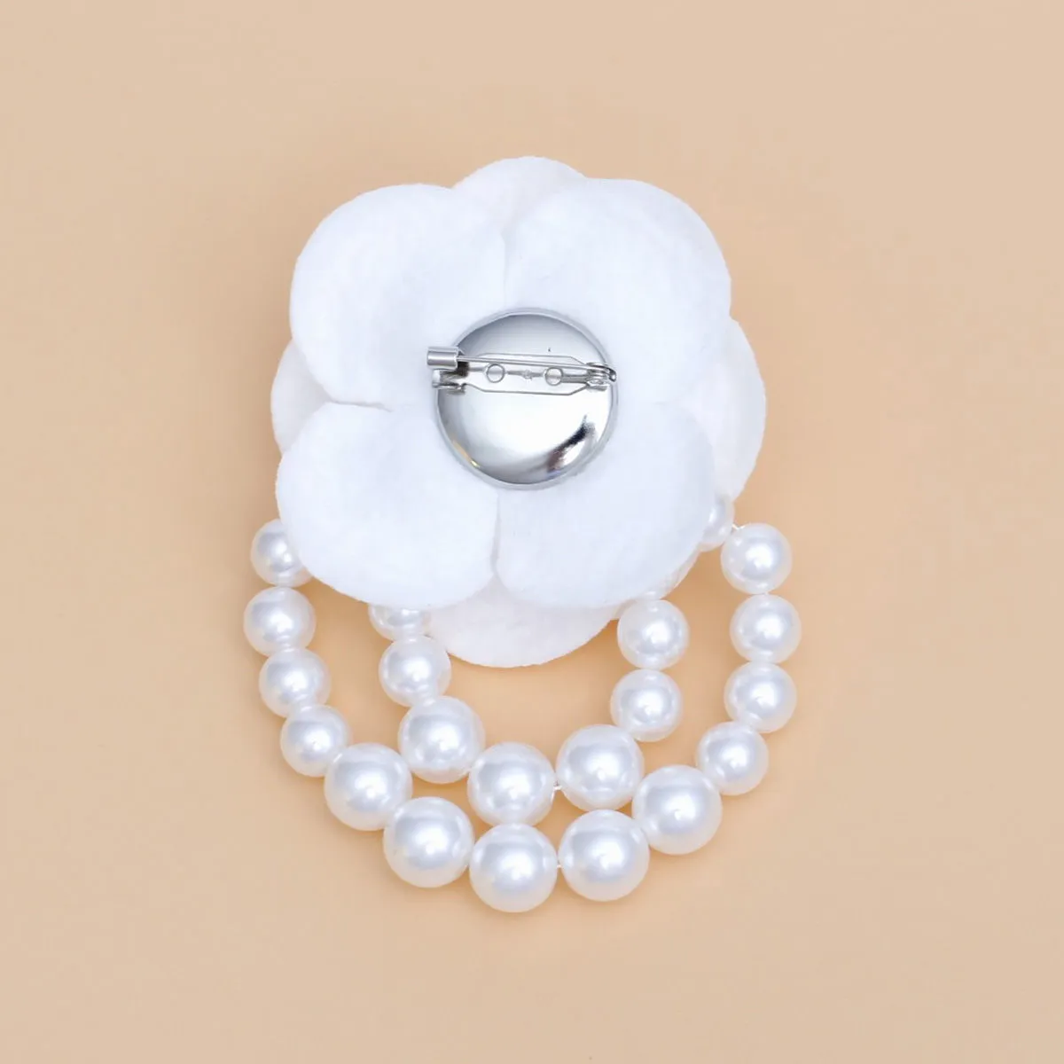 Brooch White Flower Draped White Pearls Pin