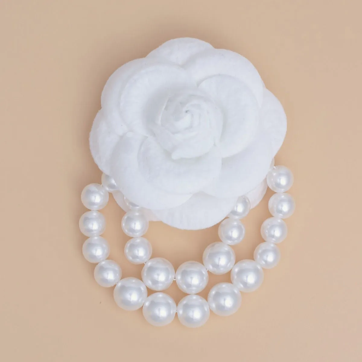 Brooch White Flower Draped White Pearls Pin