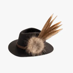 Brown Fedora with Feather Brooch