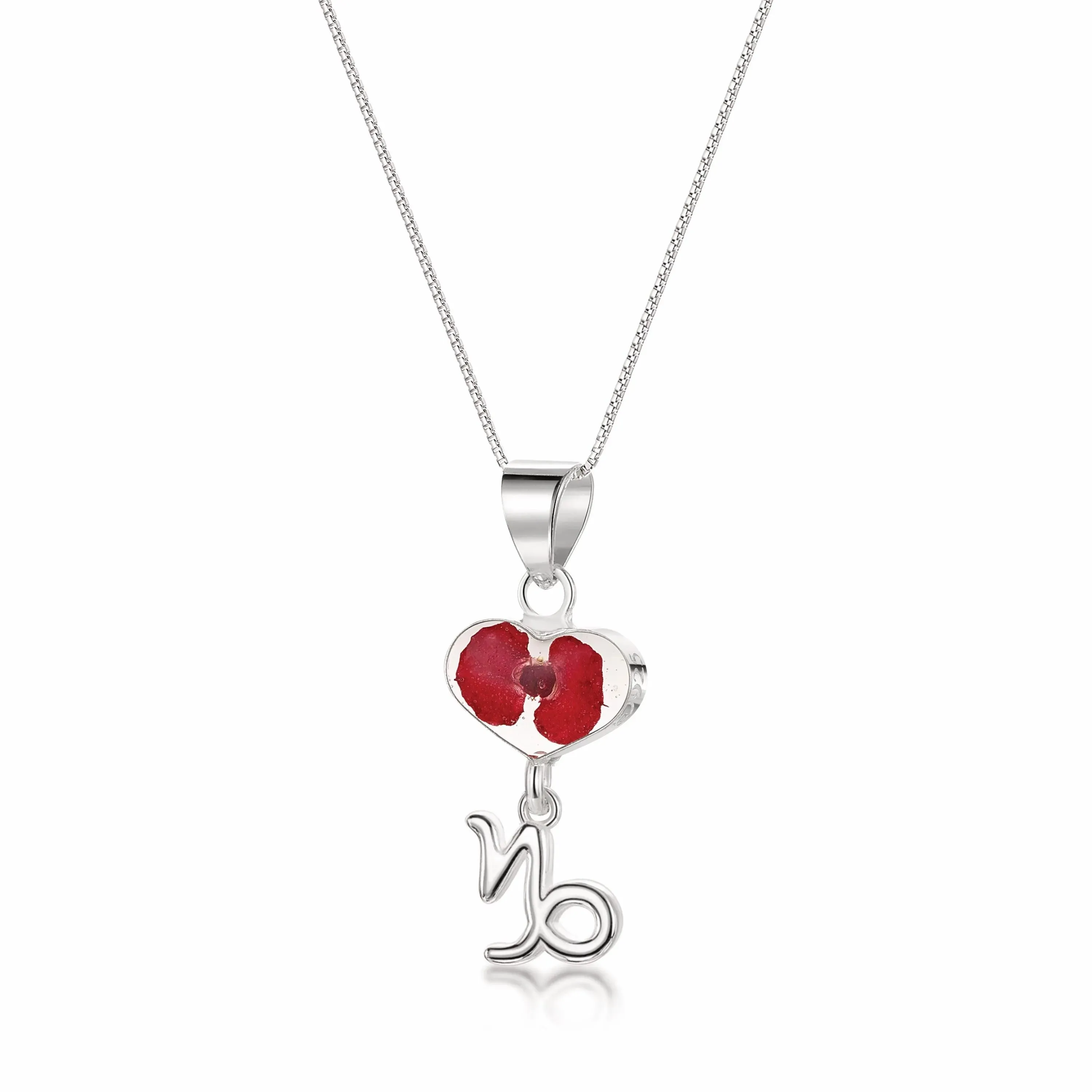 Capricorn Necklace - Sterling silver pendant with real flowers & a zodiac charm.   More Options...