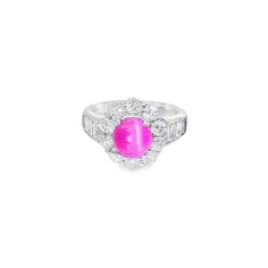 Cats-Eye Tourmaline Diamond Halo Platinum Ring