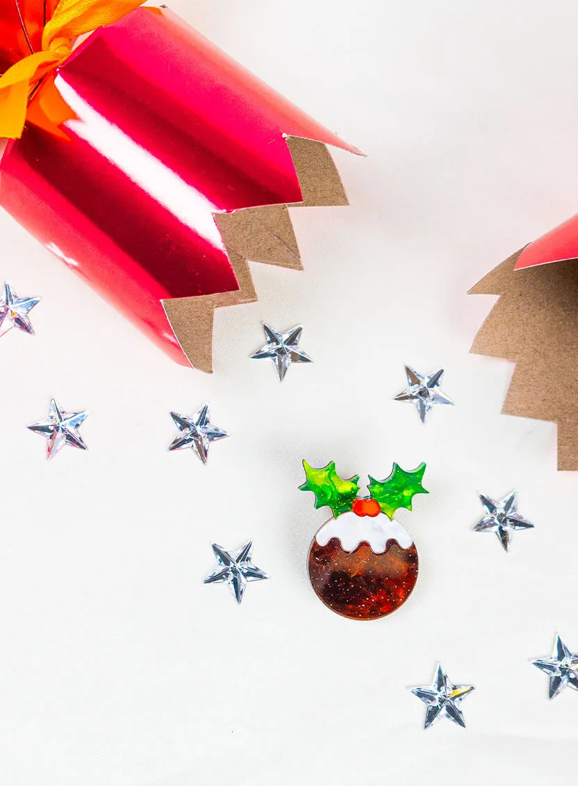 Christmas Pudding Brooch - Glitter