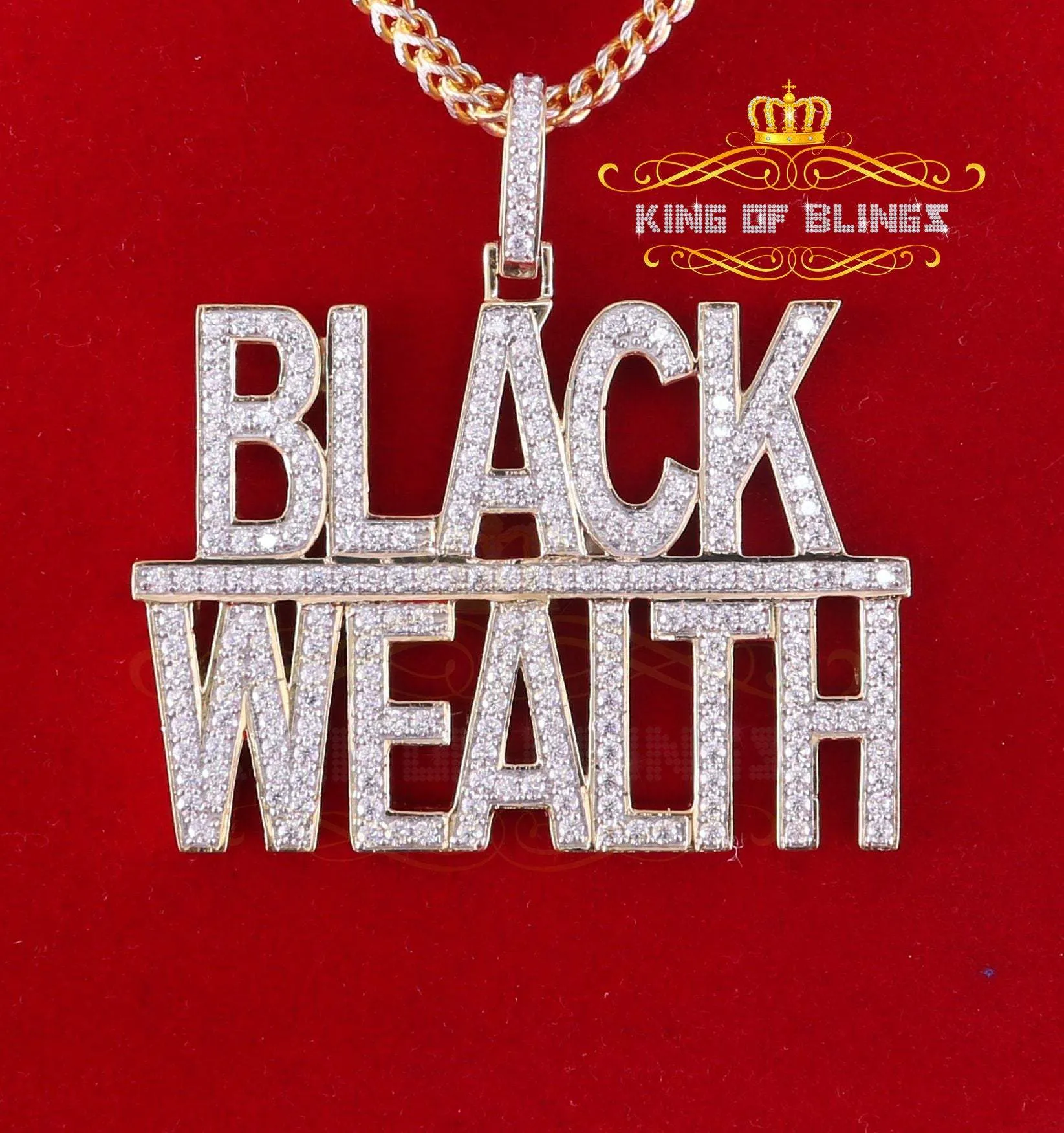 Create your own Yellow 925 Sterling Silver 9.30ct Cubic Zirconia "Black Wealth" Characters Pendant