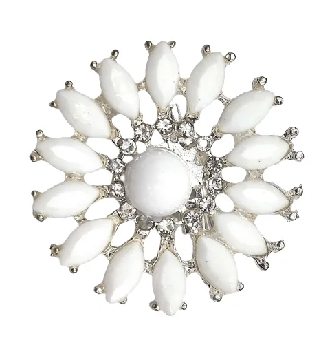 Crystal-Adorned Flower Brooch