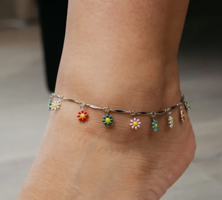 DAISY RAINBOWS 18K GOLD OR SILVER  WATERPROOF ANKLET