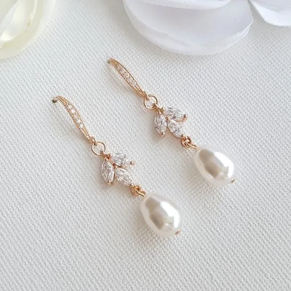 Dangle Pearl Earrings in Rose Gold-Leila