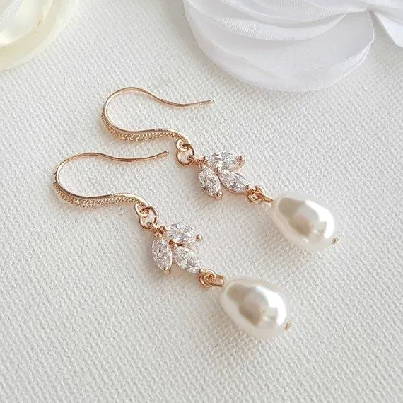 Dangle Pearl Earrings in Rose Gold-Leila