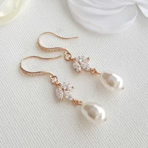 Dangle Pearl Earrings in Rose Gold-Leila