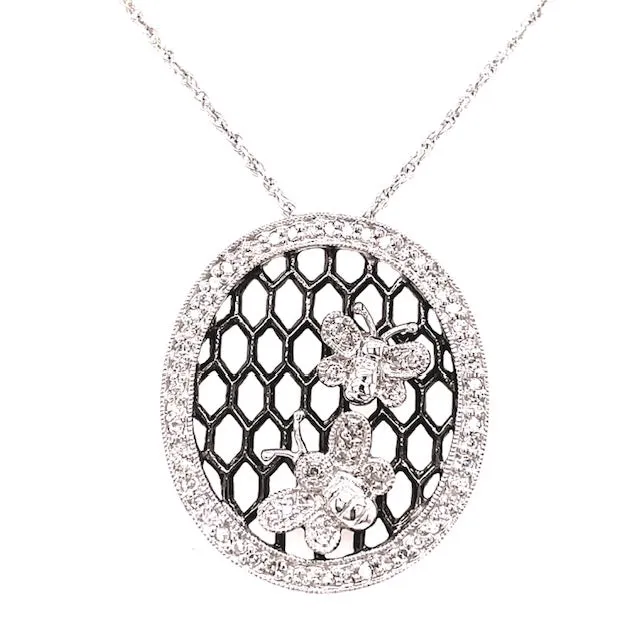 Diamond Double Butterfly Circle Pendant Necklace