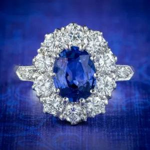 Edwardian Style Sapphire Diamond Cluster Ring 1.70ct Sapphire