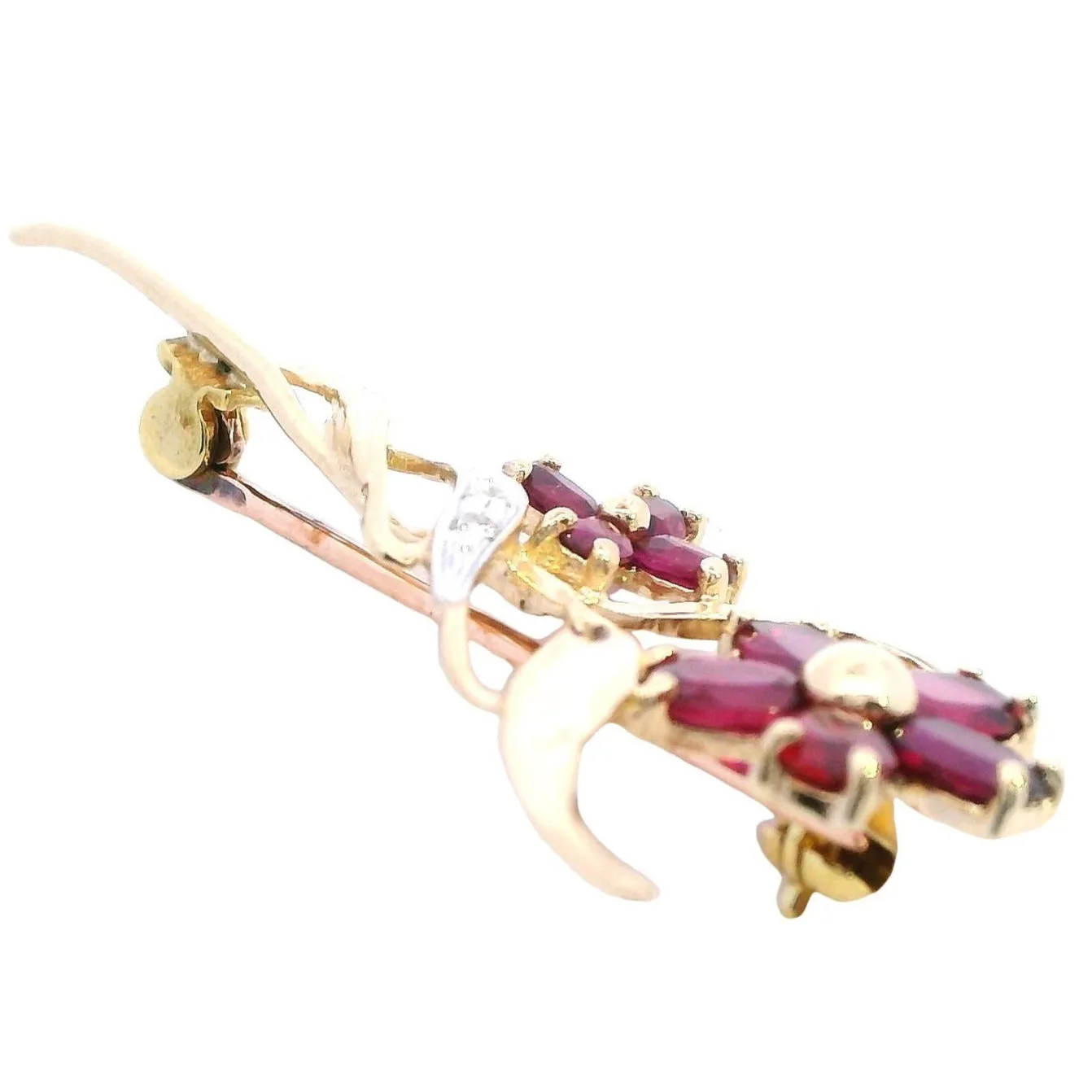 Elegant 9ct Yellow Gold Brooch with Synthetic Ruby & Diamonds Sustainable Luxury