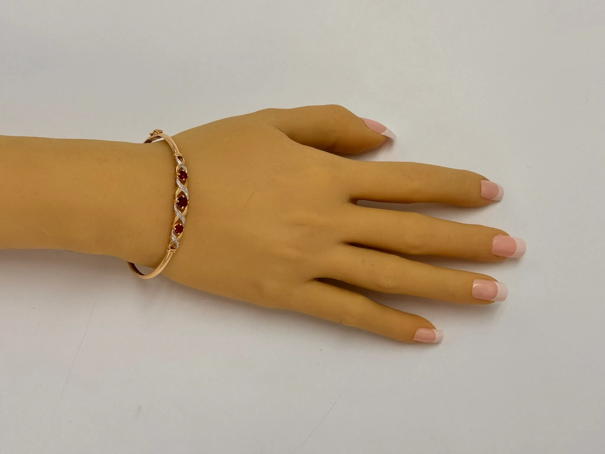 Elegant 9ct Yellow Gold Created Ruby Bangle - Stunning and Sophisticated