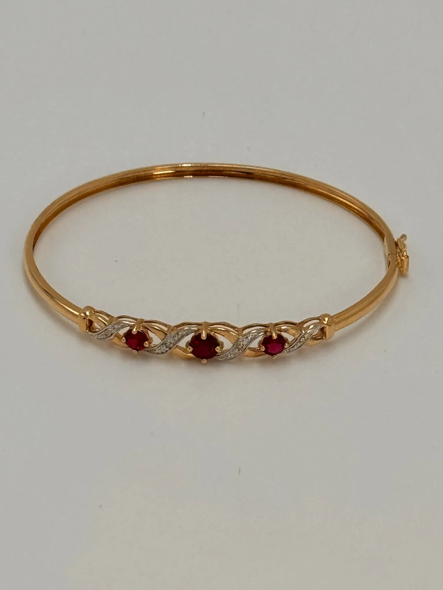 Elegant 9ct Yellow Gold Created Ruby Bangle - Stunning and Sophisticated