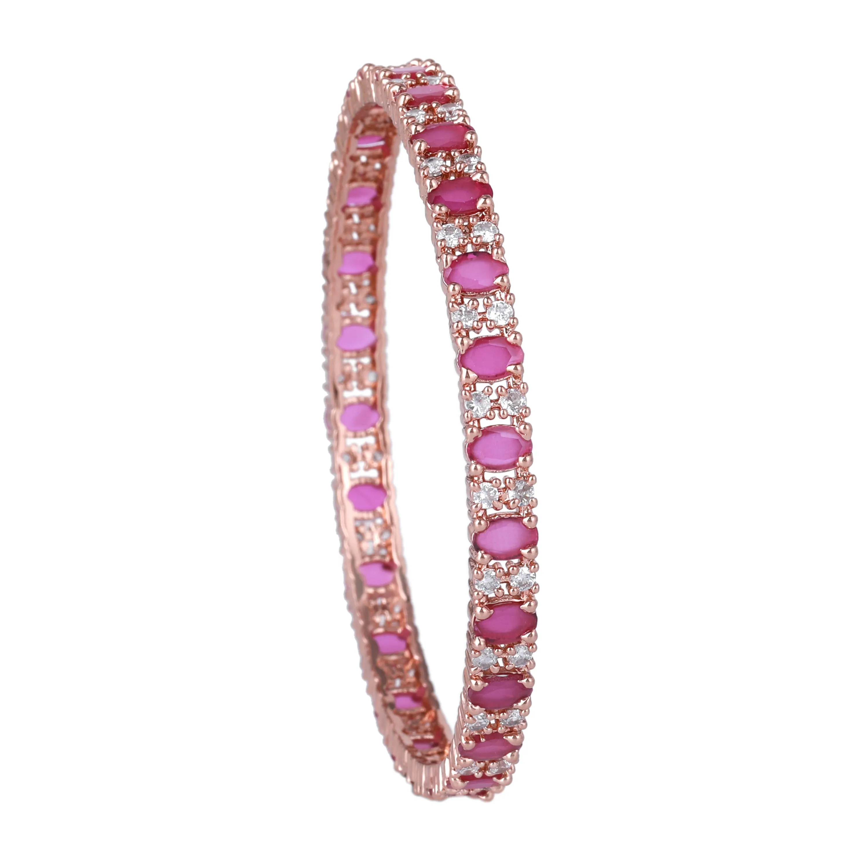 Estele Rosegold Plated Luxurious Ruby American Diamond Bangles | Sizes 2:4, 2:6 & 2:8 | Sophisticated Jewelry for Women’s Special Occasions