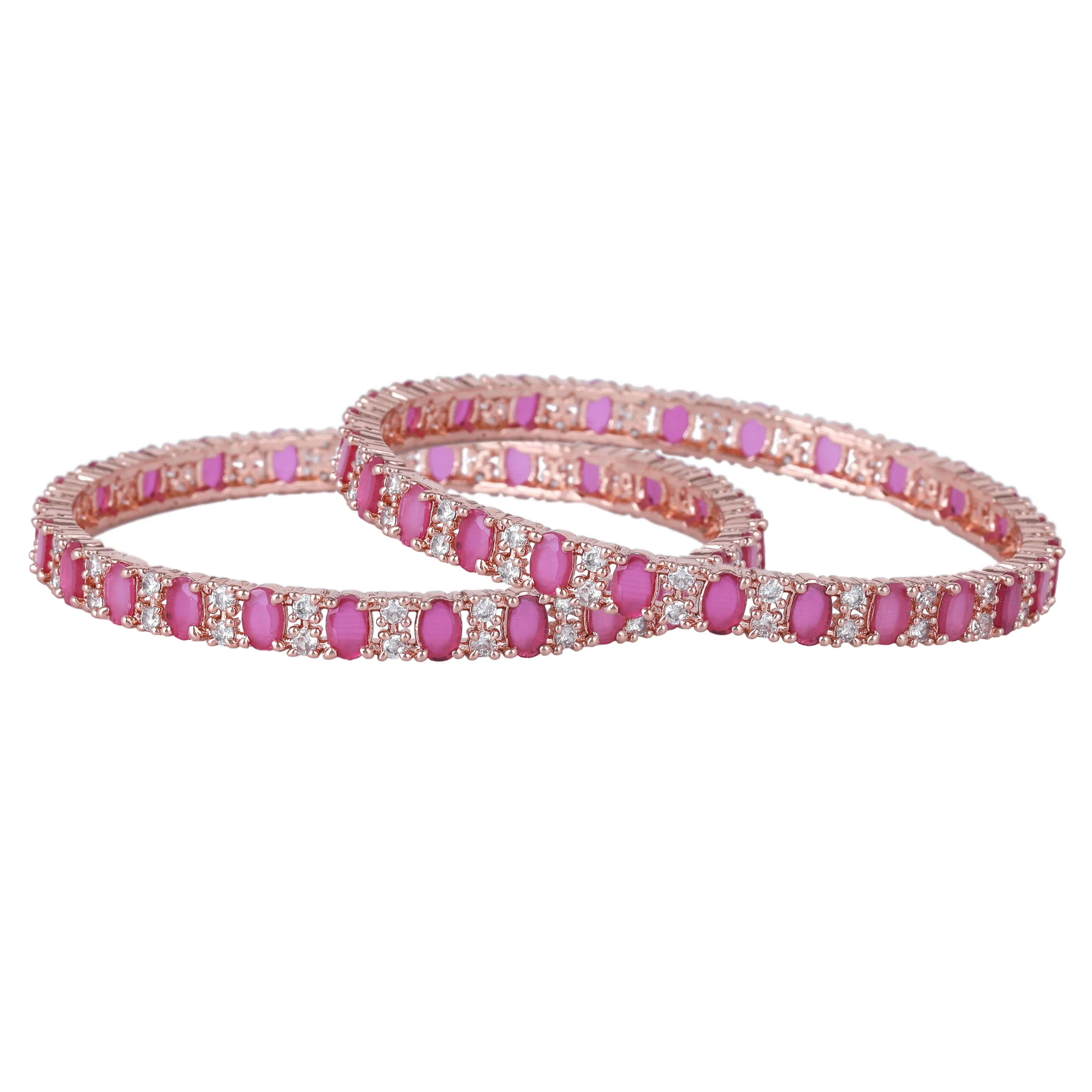 Estele Rosegold Plated Luxurious Ruby American Diamond Bangles | Sizes 2:4, 2:6 & 2:8 | Sophisticated Jewelry for Women’s Special Occasions