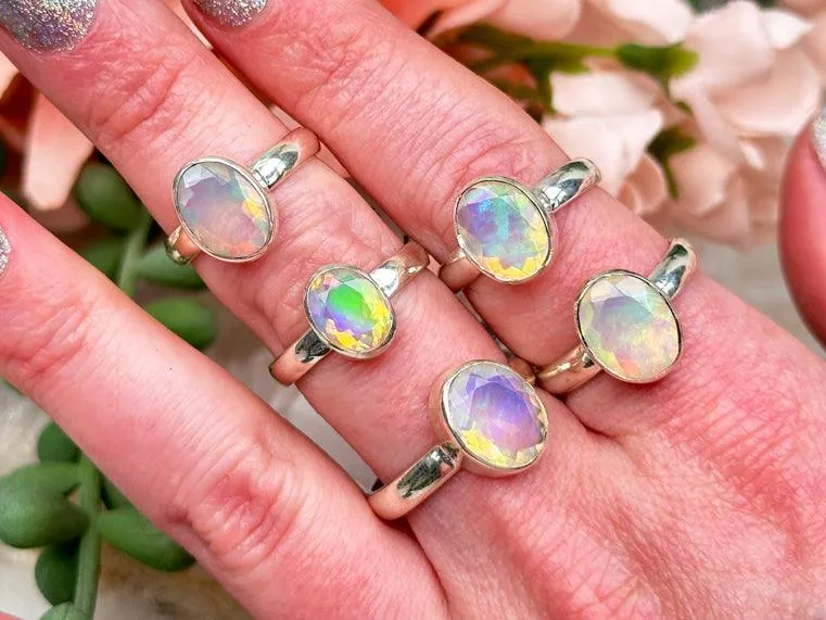 Faceted Silver Opal Rings