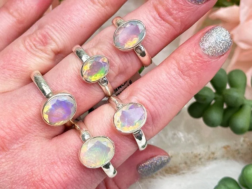 Faceted Silver Opal Rings