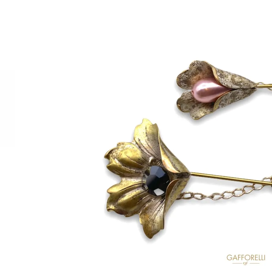 Flower Brooches with Pendant Chain A160 - Gafforelli Srl