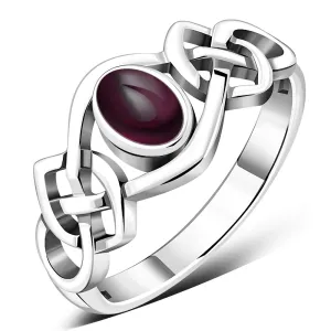 Garnet Cab Celtic Knot Sterling Silver Ring