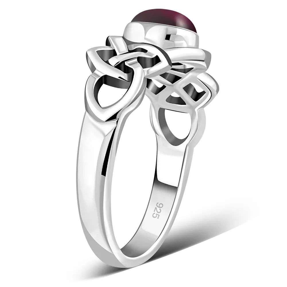 Garnet Cab Celtic Knot Sterling Silver Ring