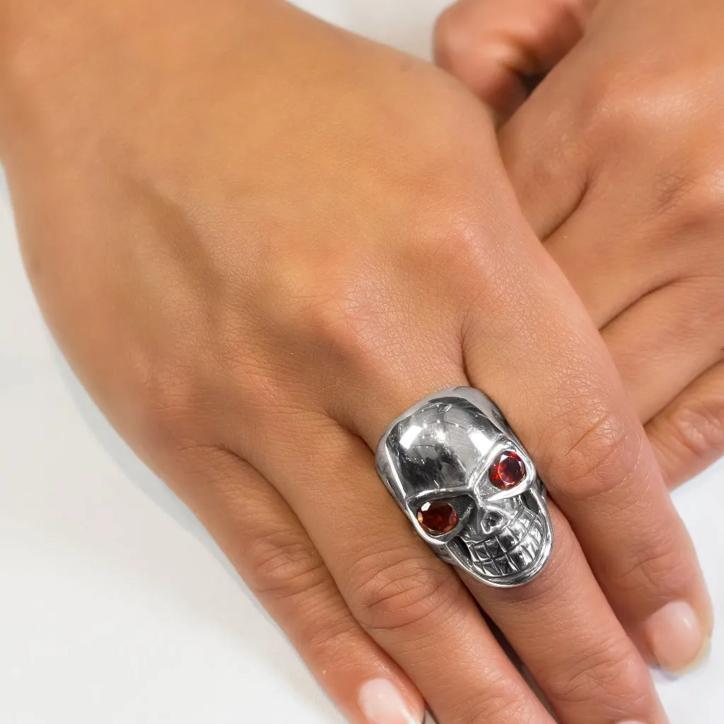 Garnet Skull Ring