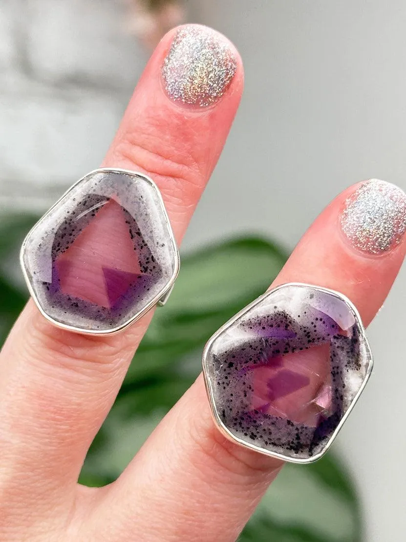 Geometric Amethyst Rings