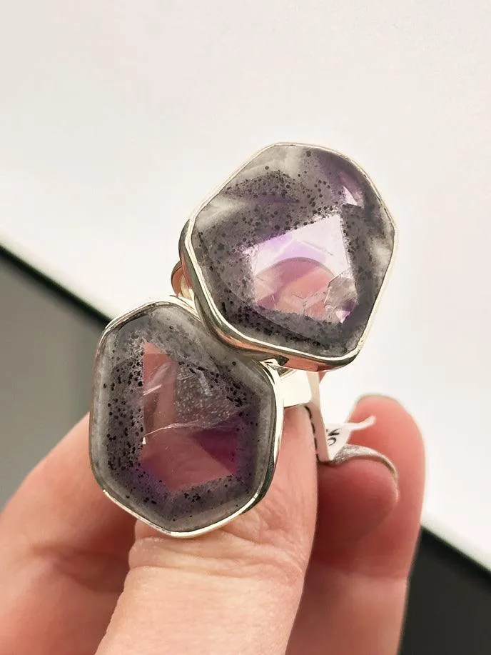 Geometric Amethyst Rings