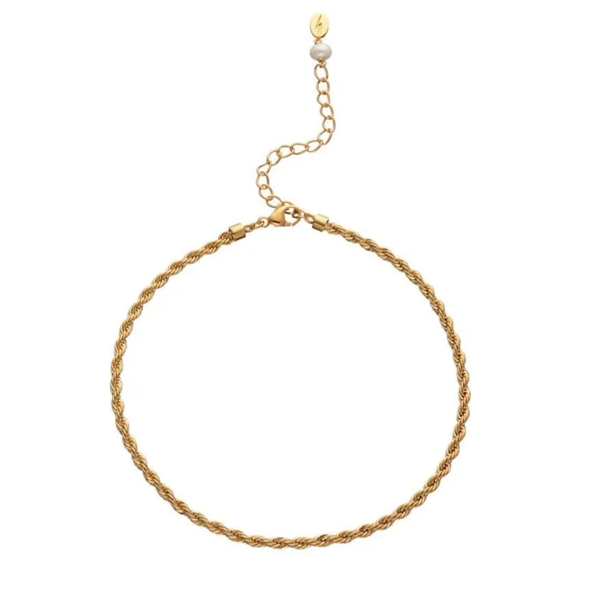 Gold Twisted Chain Anklet with Pearl