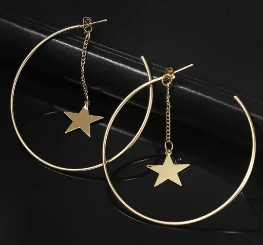 Golden hoop earrings | open hoop earrings | oversize celestial chain dangle earrings | stars statement earrings