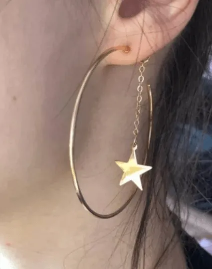 Golden hoop earrings | open hoop earrings | oversize celestial chain dangle earrings | stars statement earrings