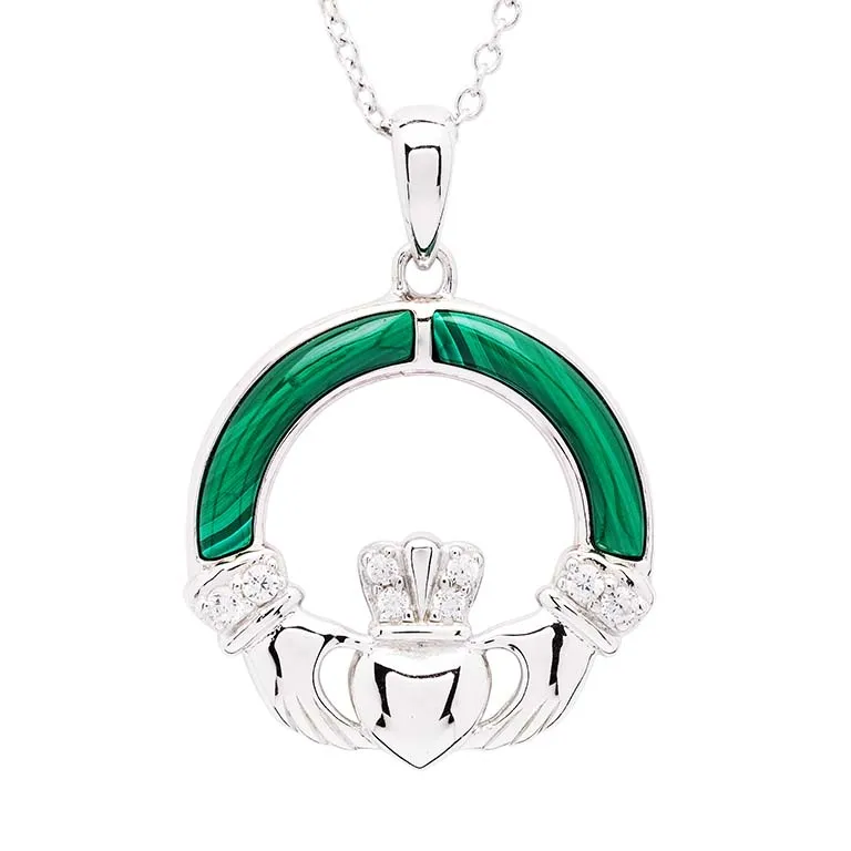 Green Malachite Sterling Silver Claddagh Pendant