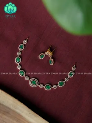 GREEN -OVAL MOTIF - stylish and minimal elegant neckwear with earrings- Zivara Fashion