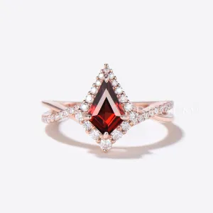 Halo Kite Natural Garnet Engagement Ring Infinity Twisted Ring