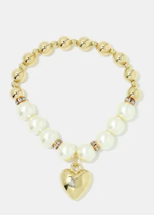 Heart Charm Pearl Bracelet