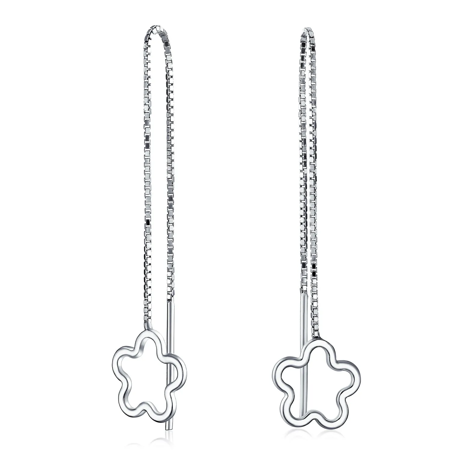 Heart Flower Star Chain Threader Earrings .925 Sterling Silver U Stabilizer Hook