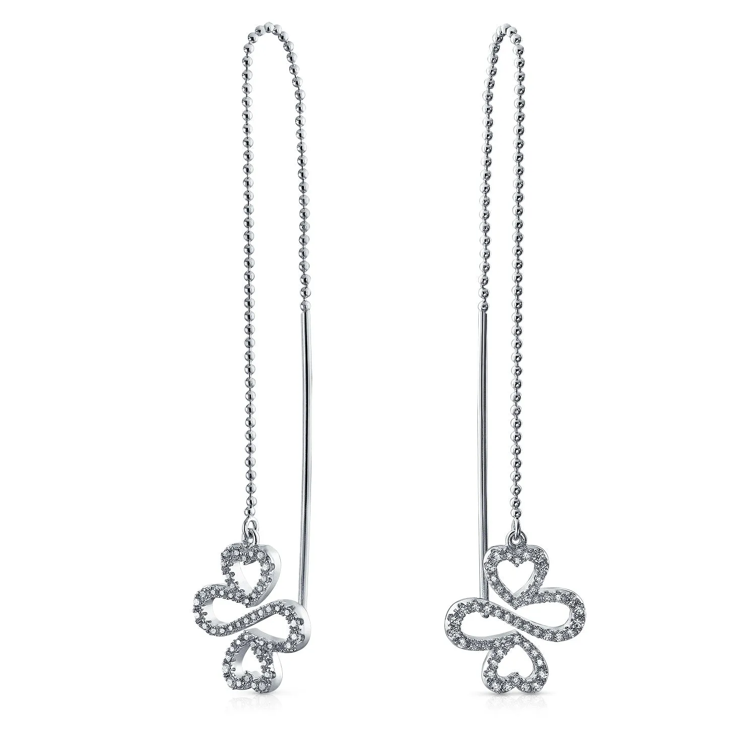 Heart Flower Star Chain Threader Earrings .925 Sterling Silver U Stabilizer Hook